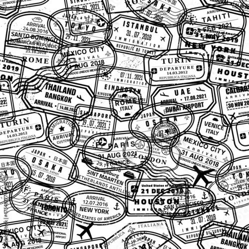 Passport stamps black seamless vector