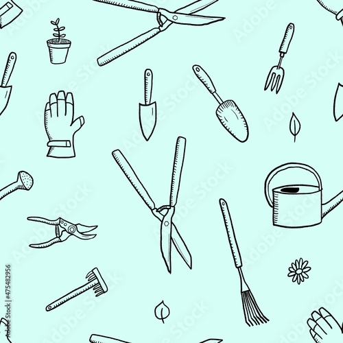 Gardening tools seamless pattern