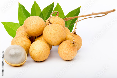 Longan  peeled  saw the flesh of the longan .isolated on a white background.