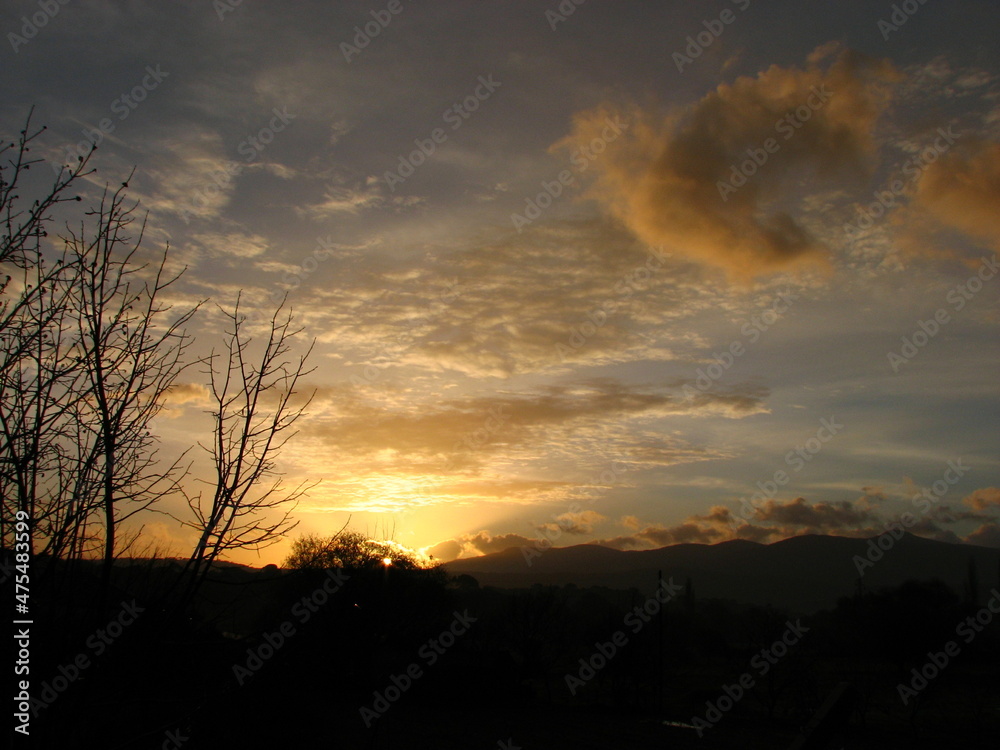 Wonderful sunrise. Beautiful sunshine in the country. Perfect morning. Morning in the village. Sunrise in the village.
