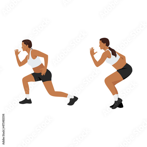 Woman doing Sprinter lunge exercise. Flat vector illustration isolated on white background