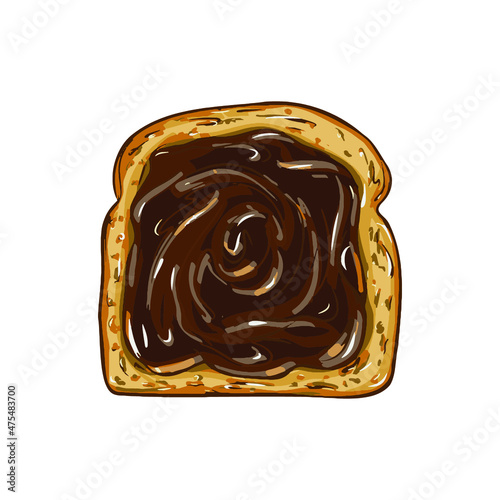 Nutella toast vector illustration isolated on the white background. Toasted bread slice with nutella spread. Tasty sweet morning meal. Breakfast. Cartoon style. Bright stylish close up illustration.