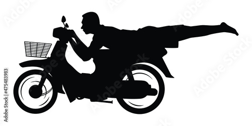 Thai motorcycle racing boy with strange position riding silhouette vector isolated on white background