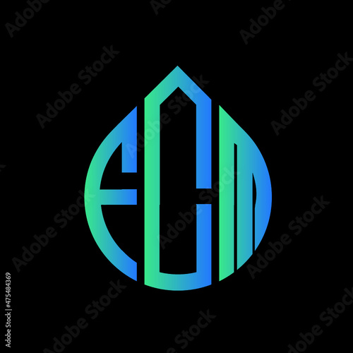 FCM letter logo design on black background. 
FCM circle letter logo design with ellipse shape.
FCM creative initials letter logo concept.FCM logo vector.  photo