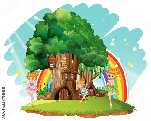 Fantasy tree house inside tree trunk with fairies