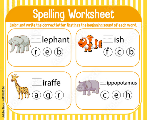 Spelling worksheet template for kids