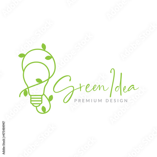 line green bulb lamp with vine leaf logo design vector graphic symbol icon sign illustration creative idea