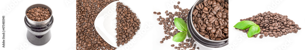 Fototapeta premium Collage of brown coffee on a white background