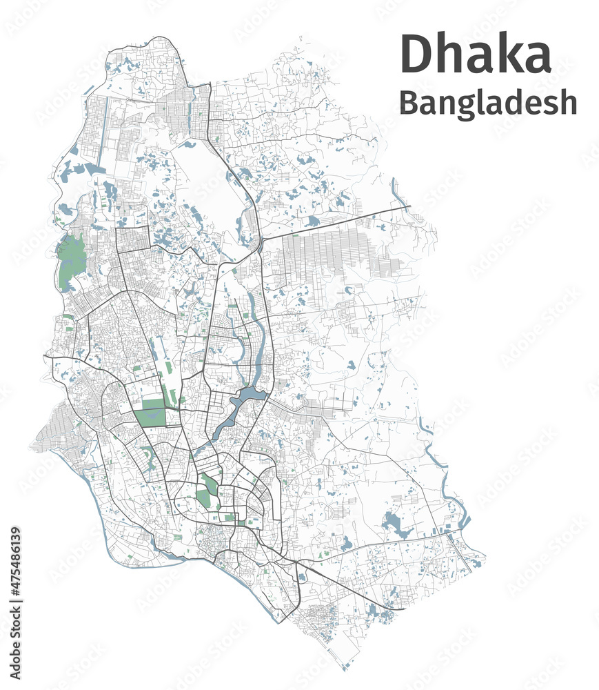 Dhaka vector map. Detailed map of Dhaka city administrative area