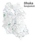 Dhaka vector map. Detailed map of Dhaka city administrative area. Cityscape urban panorama.