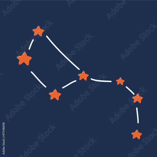 Cartoon vector illustration of Constellation the Great Bear. Big dipper in constellation, Ursa Majo on a black sky