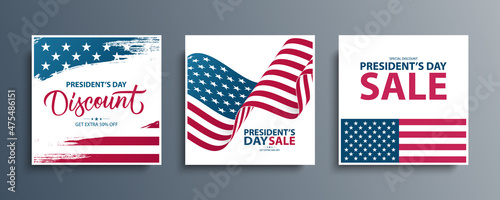 United States President's Day Sale special offer promotional backgrounds set for business, advertising and holiday shopping. Presidents day sales events cards. Vector illustration.