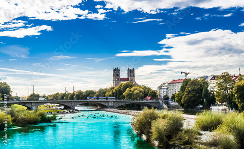 Fototapeta Naklejka Na Ścianę i Meble -  The Church of St. Maximilian along the Isar River in Munich, Bavaria