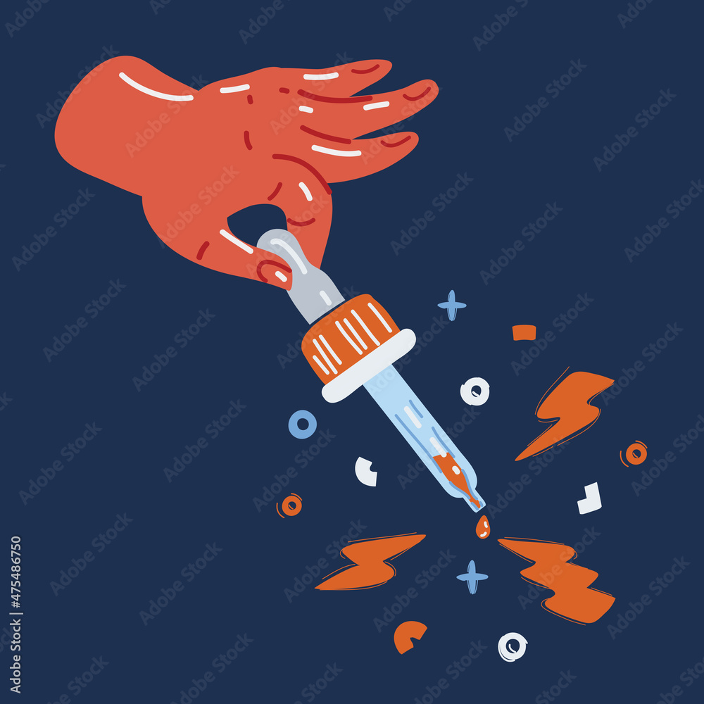 Cartoon vector illustration of hand with pipette moisturizer serum