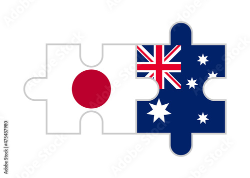 puzzle pieces of japan and australia flags. vector illustration isolated on white background