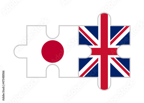 puzzle pieces of japan and uk flags. vector illustration isolated on white background