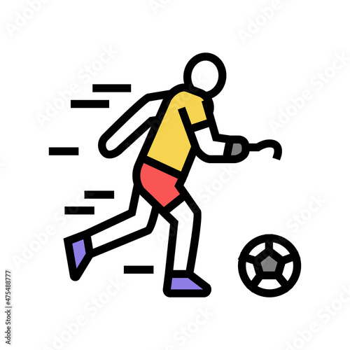 soccer football playing handicapped athlete color icon vector. soccer football playing handicapped athlete sign. isolated symbol illustration