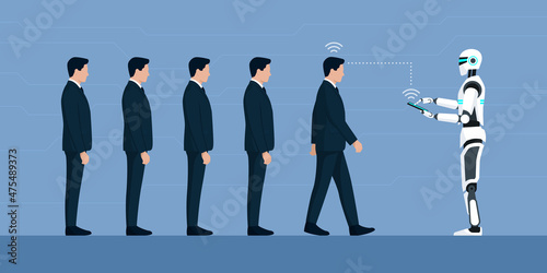 Humanoid robot controlling business people