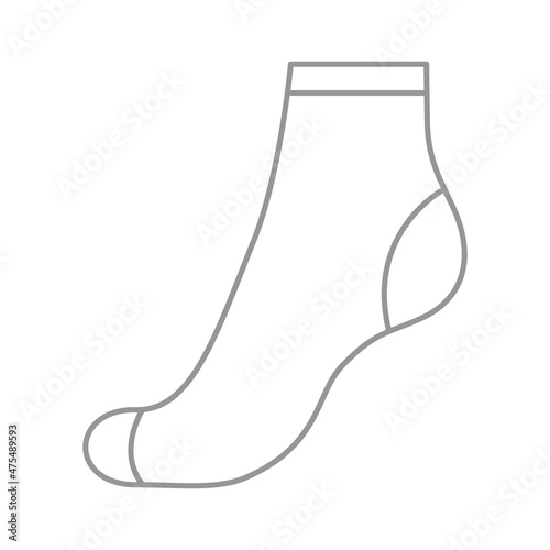 Sock for woman, outline template. Sport and regular sock. Technical mockup clothes side view. Vector contour illustration