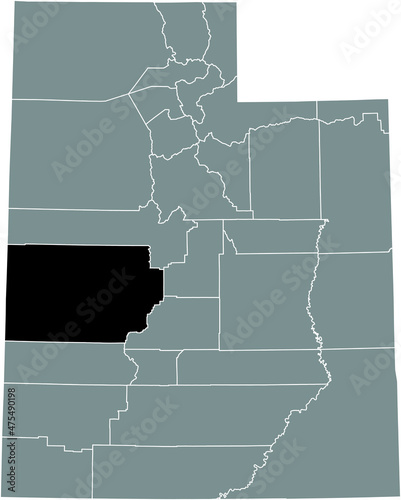 Black highlighted location map of the Millard County inside gray administrative map of the Federal State of Utah, USA photo