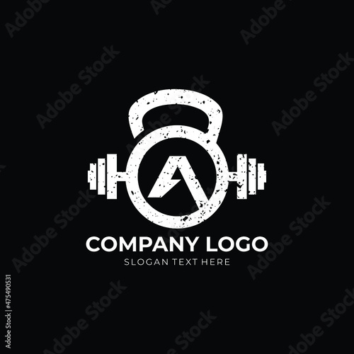 Kettlebell Grunge logo A Letter Logo Design A kettlebell grunge logo