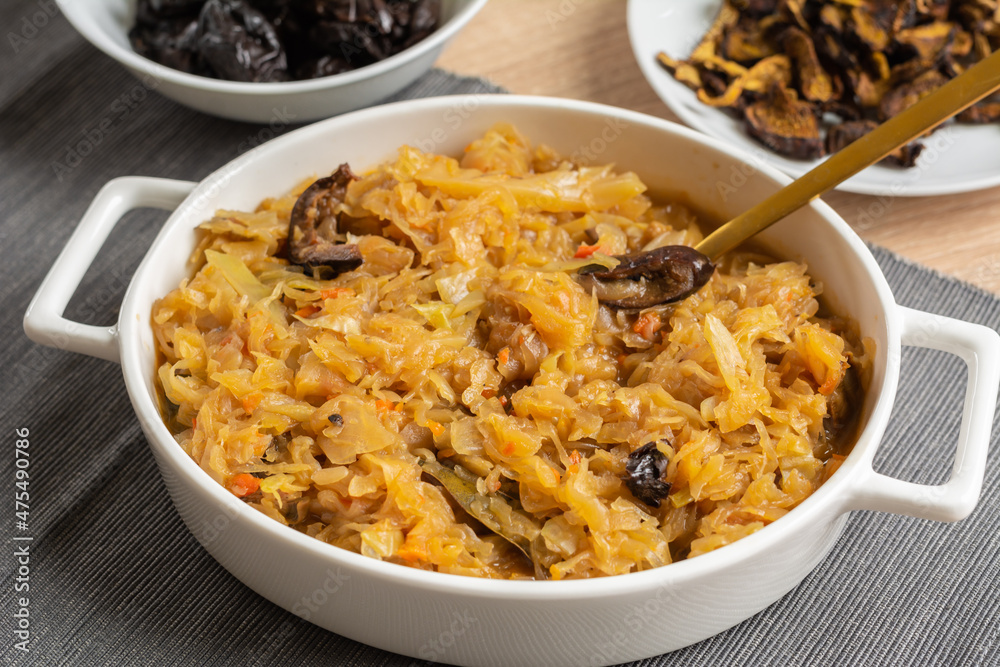 Christmas lenten sauerkraut with wild mushrooms and smoked plums.