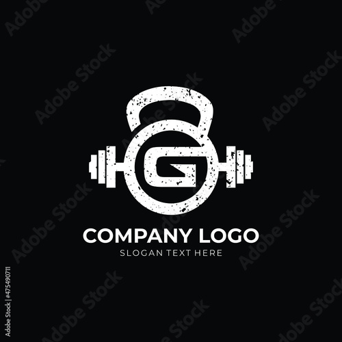 Kettlebell Grunge logo G Letter Logo Design G kettlebell grunge logo