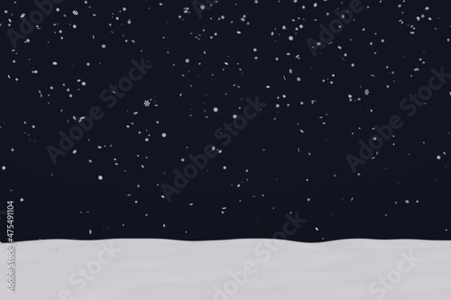 3d rendering of heavy snowfall with snow on the ground against navy blue background. 3d illustration. Christmas concept.  © Chan