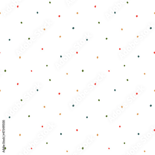 Vector seamless pattern with random doodle dots. Tiny confetti isolated on white background.