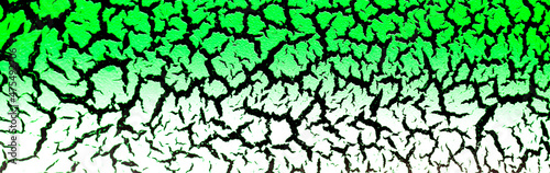 The cracked surface of green paint on a black background, the effect of craquelure paint. Green texture of antique design in bright color.