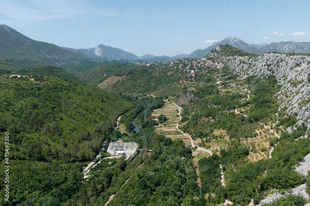 Mountain landscape, canyon of the river Cetina and part of the hydroelectric power plant Kraljevac in Croatia