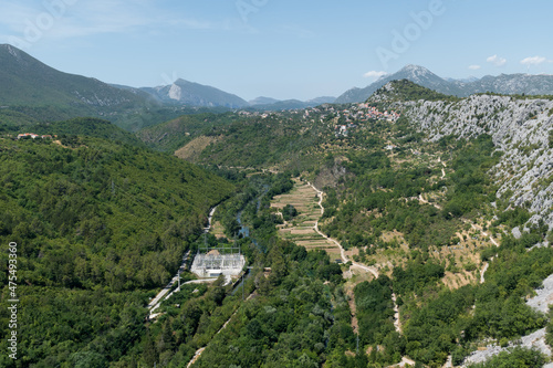 Mountain landscape  canyon of the river Cetina and part of the hydroelectric power plant Kraljevac in Croatia