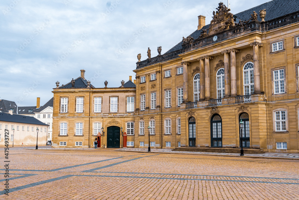 Copenhagen, Denmark - October 1, 2021: view of Amalienborg Palace, royal danidh family resident