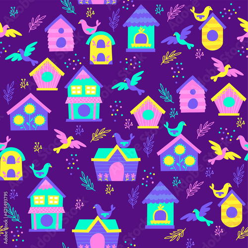 Background of colorful cute bird house