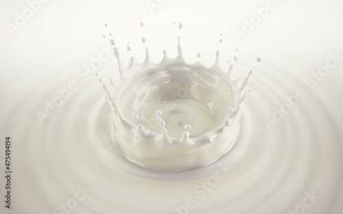 Milk crown splash with ripples, illustration photo
