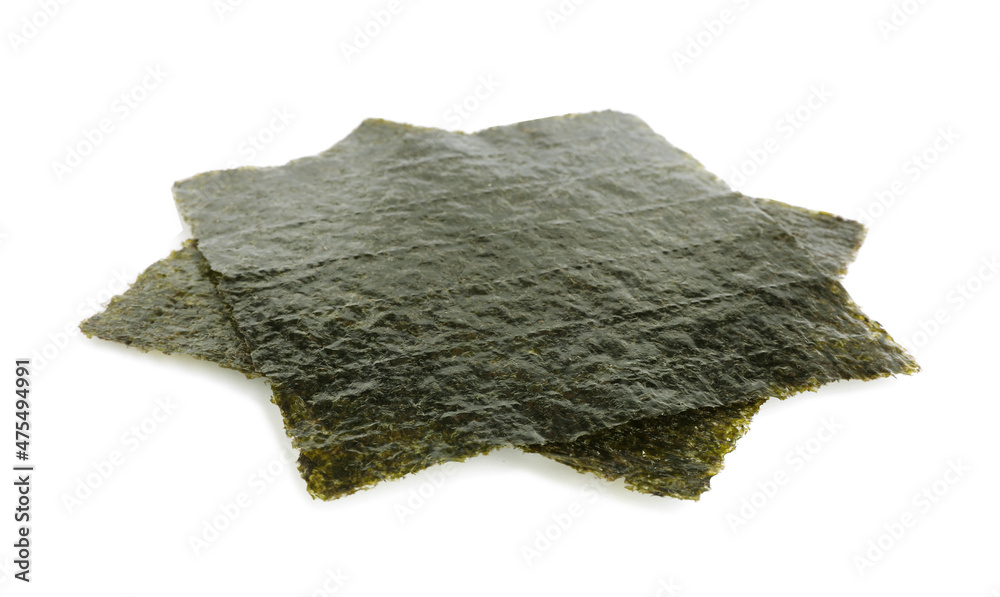 Two dry nori sheets on white background Two dry nori sheets on white background
