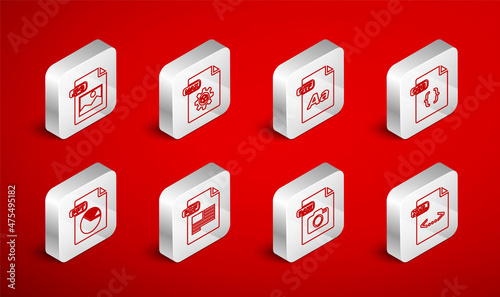 Set line XML file document, MAX, OTF, CSS, RAW, JPG, PDF and PPT icon. Vector