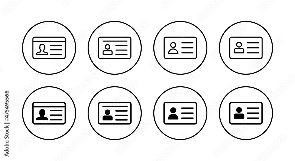License icons set. ID card icon. driver license, staff identification card License icons set. ID card icon. driver license, staff identification card