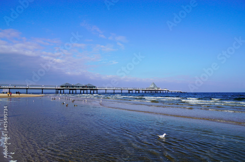 Beach near Heringsdorf on Usedom. Baltic Sea coast in sunny weather. 