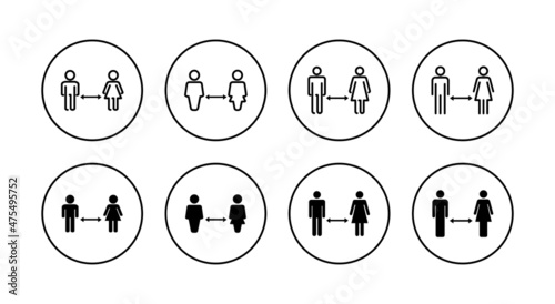 Social distancings set. social distance sign and symbol. self quarantine sign