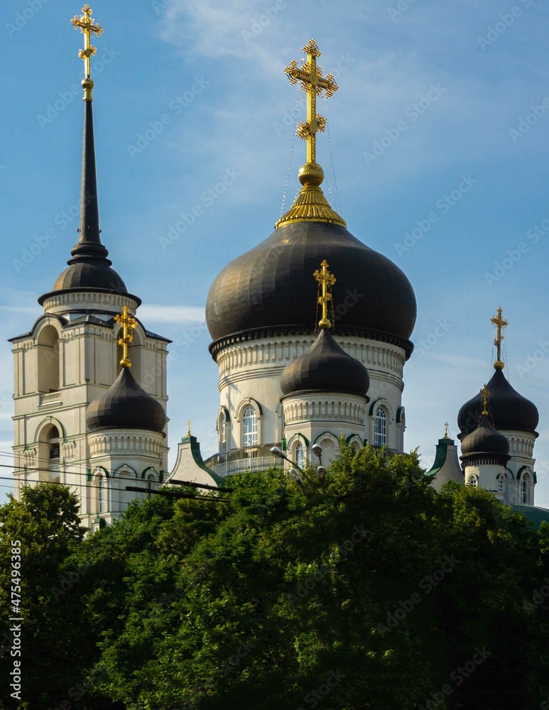 Voronezh, Russia, June 17, 2019: Annunciation Cathedral on Revolution Avenue in territory of May Day Garden. Orthodox Church of Russian Orthodox Church.Main temple of Voronezh Metropolis.