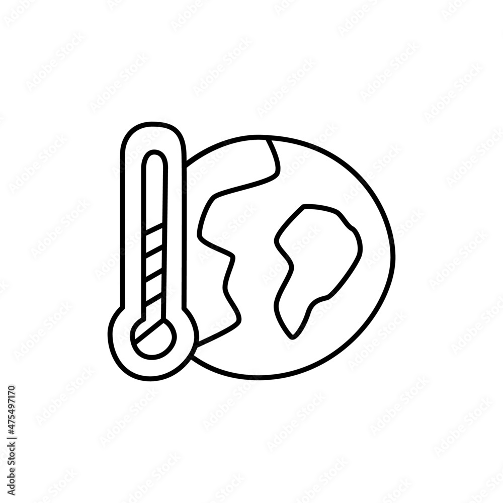 Global Warming Icon in flat black line style, isolated on white background Global Warming Icon in flat black line style, isolated on white background