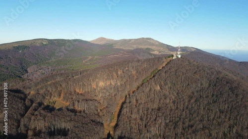 Aerial Autumn view of Petrohan Pass, Balkan Mountains, Bulgaria
 photo