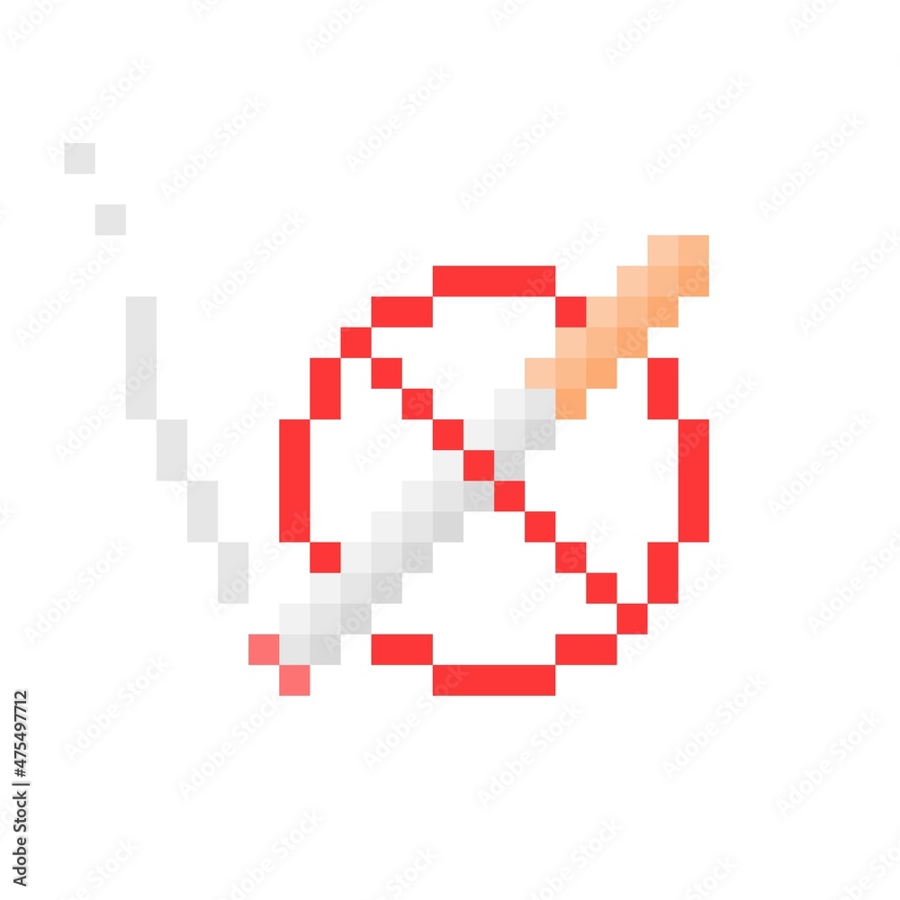 No smoking pixel sign. Crossed out burning cigarette in 8bit pixelated red circle. Ban on use of marijuana in public vector places. No smoking pixel sign. Crossed out burning cigarette in 8bit pixelated red circle. Ban on use of marijuana in public vector places.