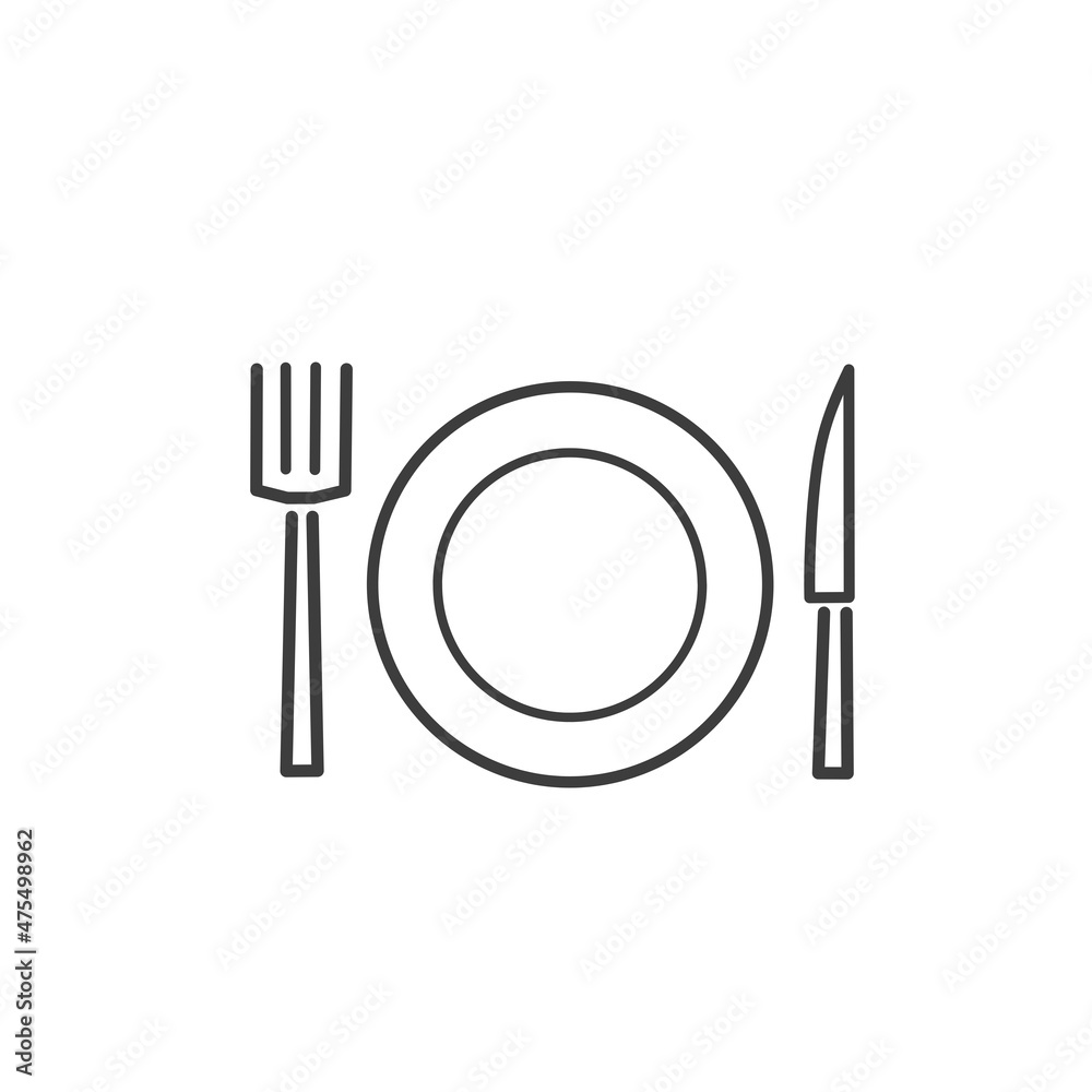 plate, knife and fork icon. design sign. flat vector graphics on a white background. plate, knife and fork icon. design sign. flat vector graphics on a white background.