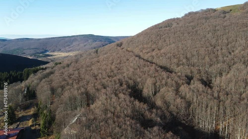 Aerial Autumn view of Petrohan Pass, Balkan Mountains, Bulgaria
 photo