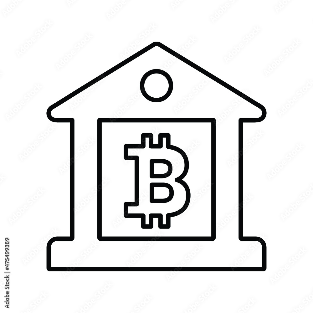 Bitcoin, bank cryptocurrency, building line icon. Outline vector. Bitcoin, bank cryptocurrency, building line icon. Outline vector.