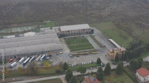 Drone view of an industrial site.
Factory building.
Beautiful aerial view.