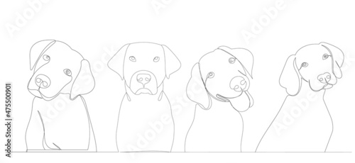 dog portrait drawing by one continuous line, vector