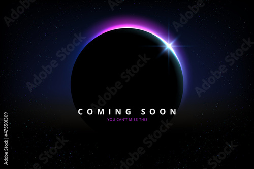 Coming Soon text on abstract Sunrise Dark Background with motion effect